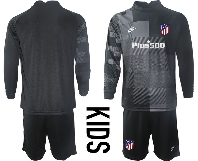 Youth 2021-2022 Club Atletico Madrid black goalkeeper long sleeve blank Soccer Jersey